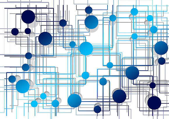 Organisationsstruktur Netzwerk mit blauen Punkten und Linien