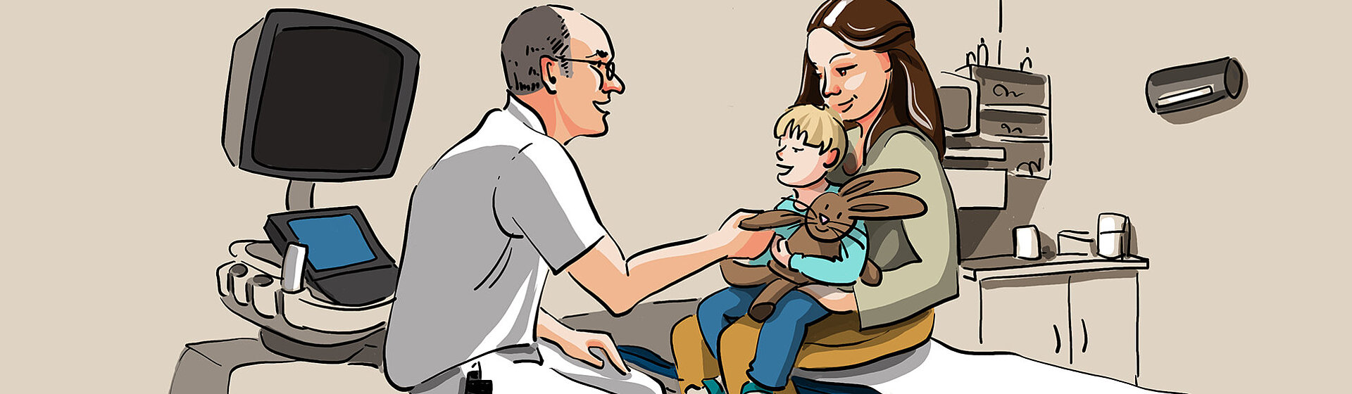 Zeichnung Mutter mit Kind beim Kinderurologen