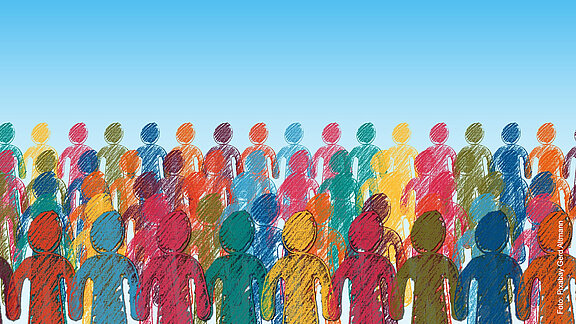 Viele bunte handgezeichnete Figuren